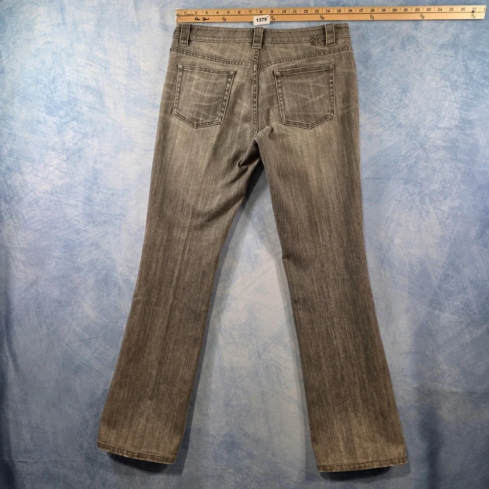 Elie Tahari Gray Wash Bootcut Jeans Lace Trim‎ Waistband Size 8 Womens